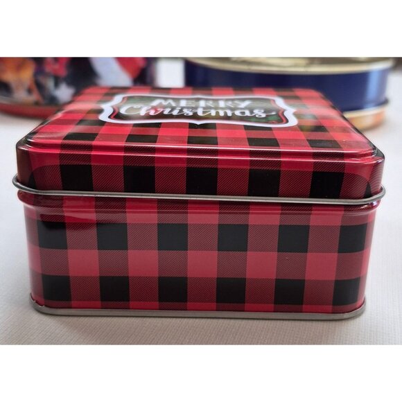 Merry Christmas Buffalo Plaid Holiday Storage Tin Container - Picture 2 of 4